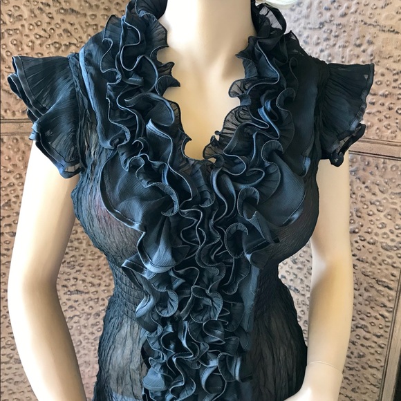 Black sheer ruffled blouse - Picture 3 of 8